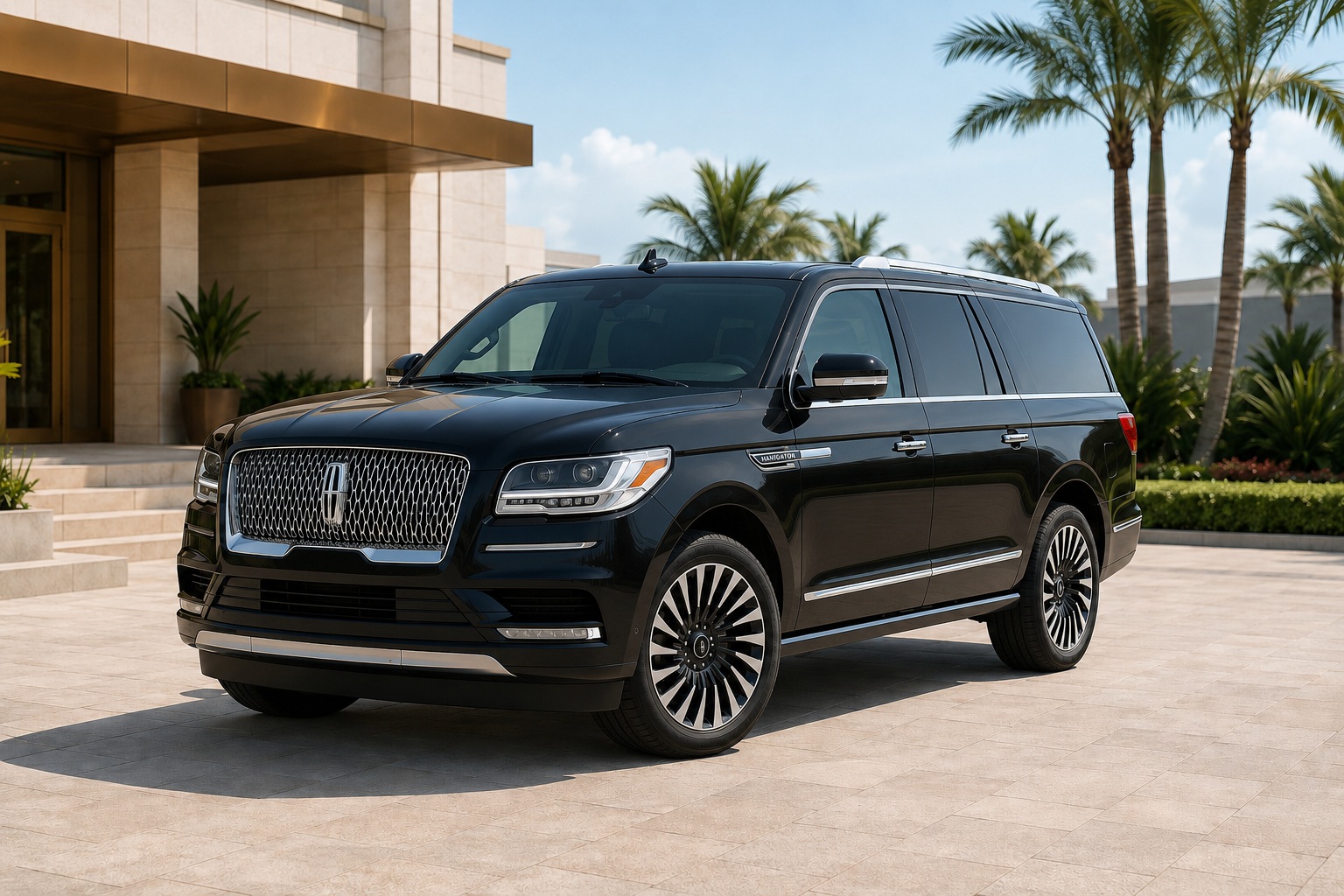 Black 2023 Lincoln Navigator luxury SUV for Miami airport private transfers